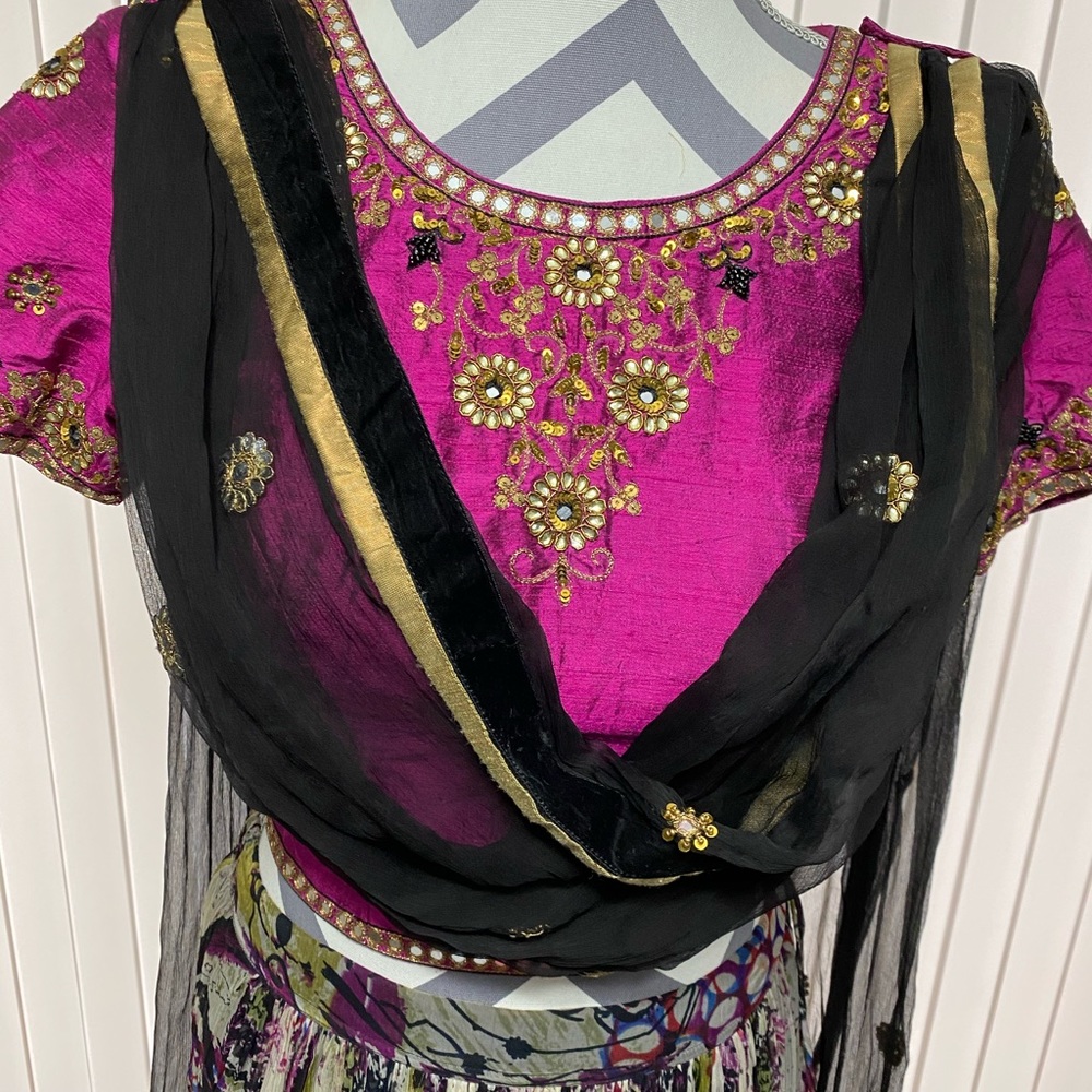 Elegant Pink and Black Embroidered Dress